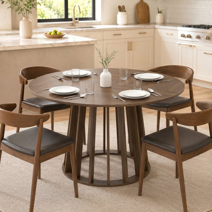 HOMCOM Dining Table for 4-6 People Modern Kitchen Table with Slatted Base 120 cm Round Light Walnut