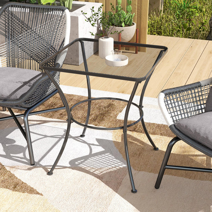 Outsunny 60cm Square Garden Table, Outdoor Metal Bistro Side Desk with Mesh Top, Black