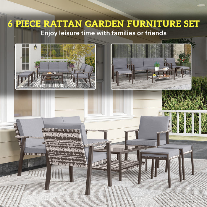 Outsunny 5 Piece Rattan Garden Furniture Set with 3-Seater Sofa 2 Chairs and 2 Footstools - Grey