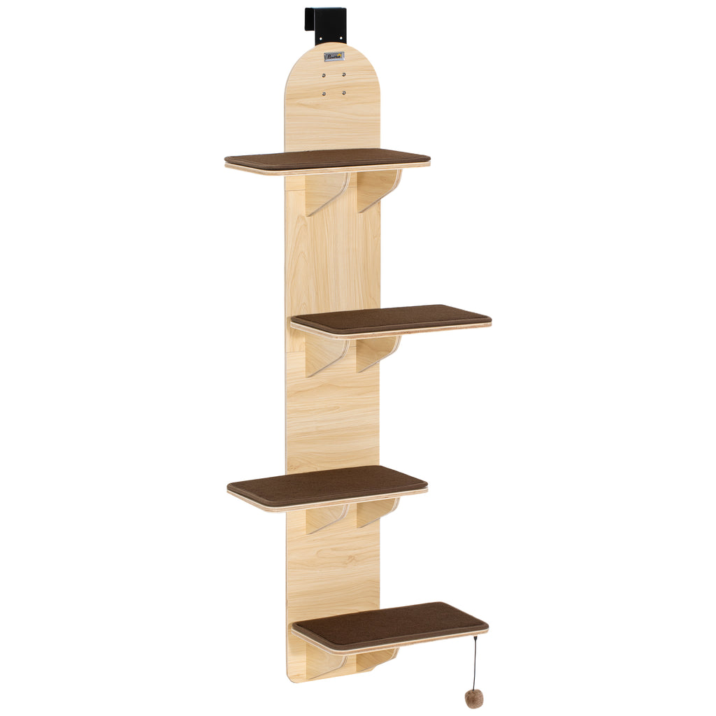 PawHut 4-Level Door Mounted Cat Tree with Washable Plush Mats, Toy Balls, Door Hanging Cat Shelf for Indoor Cats