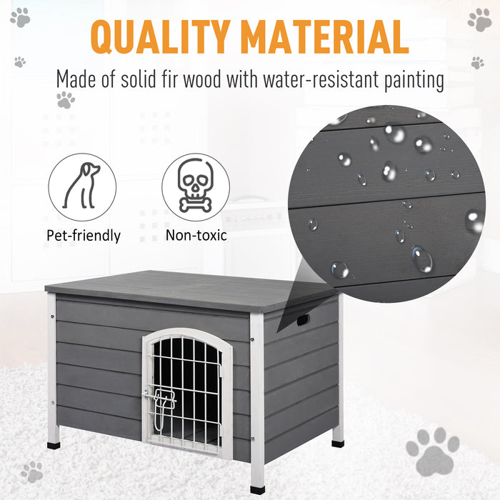 Wooden Dog Crate Kennel with Lockable Door - Small Pet House, Openable Top, Durable Construction in Gray - Ideal for Dogs and Small Animals Security and Comfort