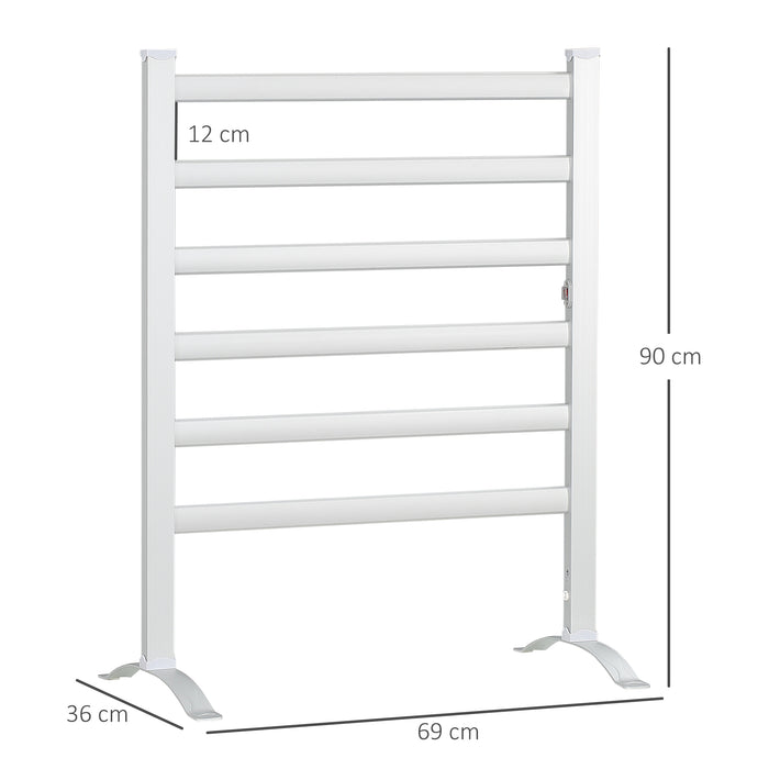 6-Bar Electric Towel Warmer - Aluminum Heated Towel Rack, Wall Mount or Freestanding, Plug-In - Efficient Bathroom Drying Solution for Home Comfort