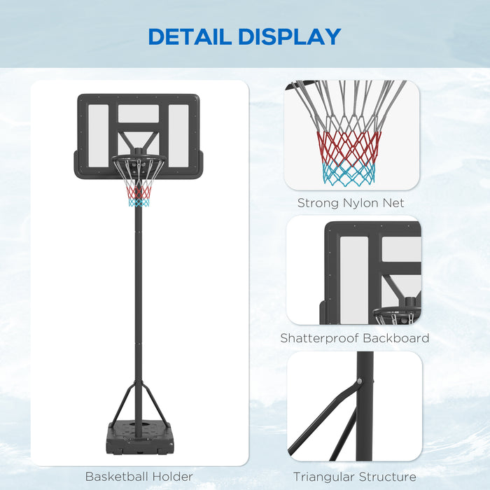 Adjustable Basketball Hoop Stand with Net - Portable, Height-Adjustable 200-305cm, with Wheels, Black - Ideal for Outdoor & Indoor Play for All Ages