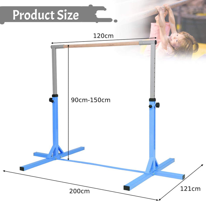 Kid's Gymnastics Bar - Adjustable Height from 90 to 150cm, Blue - Ideal for Training and Physical Development