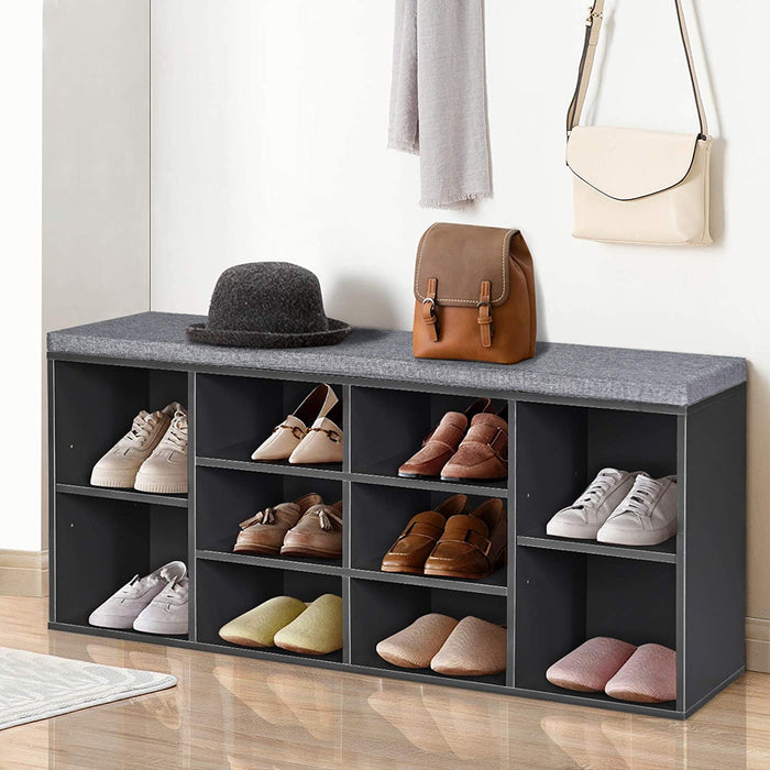 Open Storage Bench - Large Grey Shoe Holder - Perfect for Organising Footwear