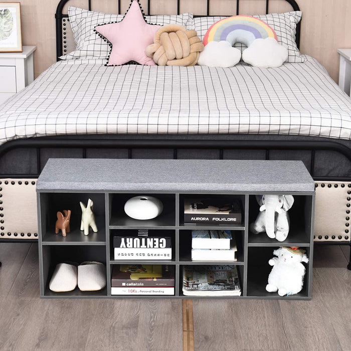 Open Storage Bench - Large Grey Shoe Holder - Perfect for Organising Footwear
