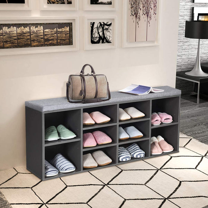 Open Storage Bench - Large Grey Shoe Holder - Perfect for Organising Footwear