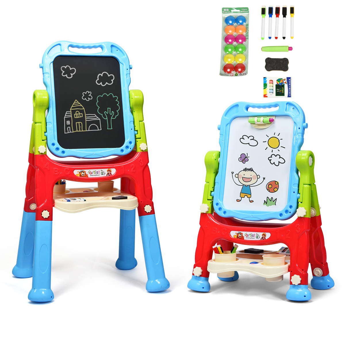 Double Sided Boards Easel for Kids - Magnetic Art Painting Board in Blue - Perfect for Young Artists to Express Creativity