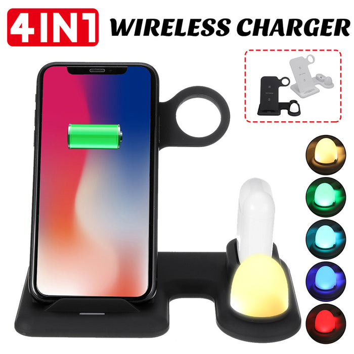 Bakeey 4 In 1 Wireless Charger - 10W/7.5W/5W Night Light Quick Charging Stand for iPhone, Apple Watch & Airpod - Perfect for iPhone XS 11Pro & Apple Watch 5/4/3/2/1 Users