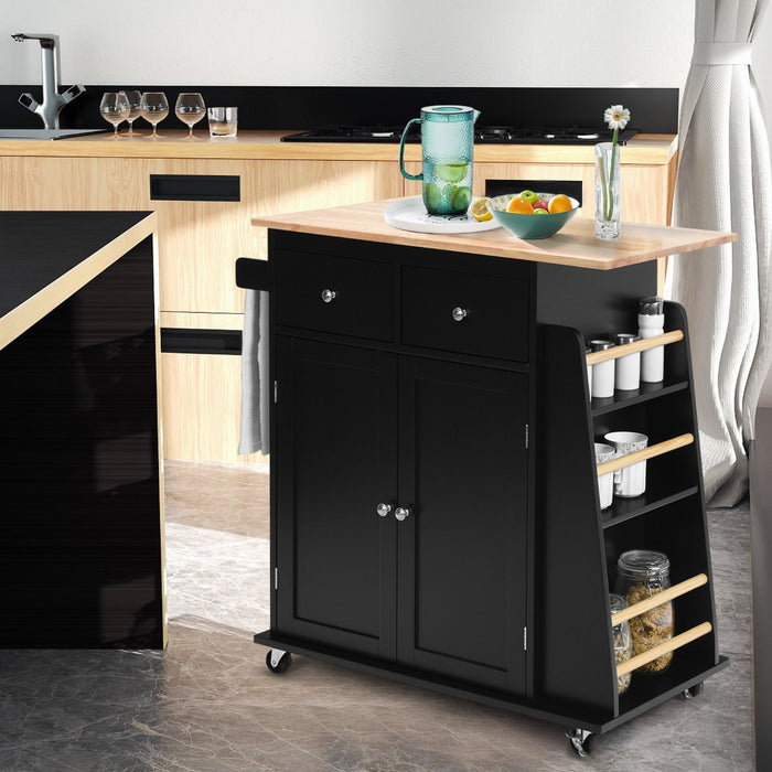 Mobile Kitchen Island with Rubber Wood Countertop and Storage - Ideal Solution for Extra Kitchen Space