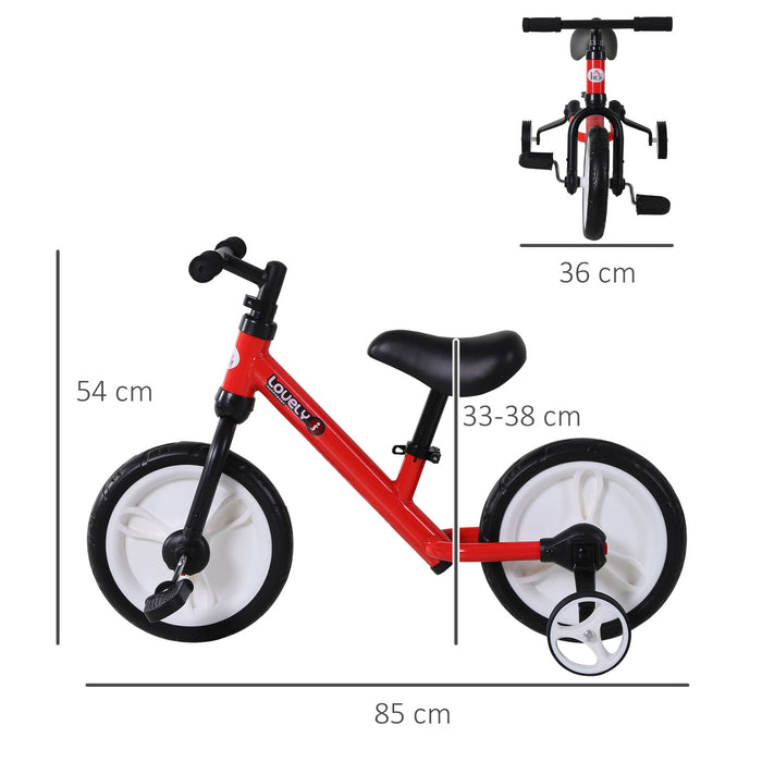 PP Toddlers - Red Balance Bike with Removable Stabilizers for Kids - Beginner Riding Training Bicycle