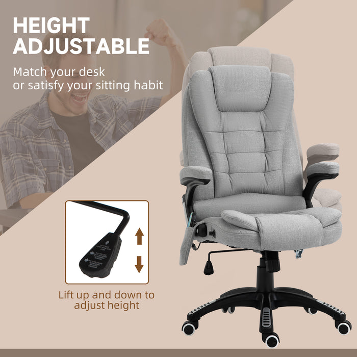 Ergonomic High-Back Office Chair with Heat Massage - Padded Swivel Chair for Gamer & Home Office Use - Heated Comfort, 360° Rotation, Light Grey