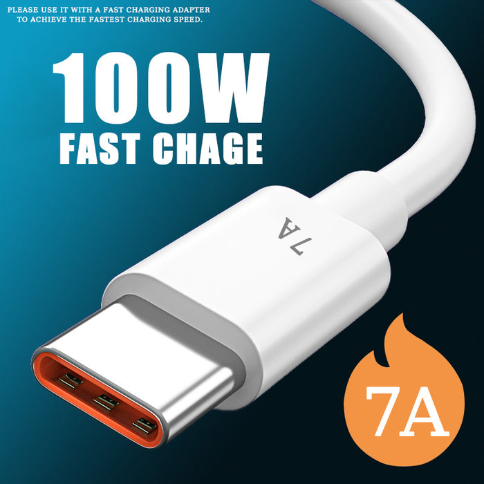 7A USB to Type-C Cable - 6A/7A Fast Charging, Data Transmission, PVC Core Line, 0.25M/1M/2M Lengths - Compatible with Huawei Mate 40Pro, Xiaomi Mi12, Samsung Galaxy Z Fold 2