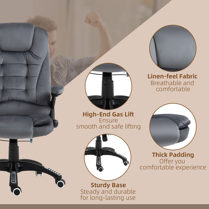 Ergonomic Heated Office Chair with Six-Point Massage Function - Plush Velvet Reclining Swivel Chair with 360-Degree Wheels, Grey - Ultimate Comfort for Home or Office Use