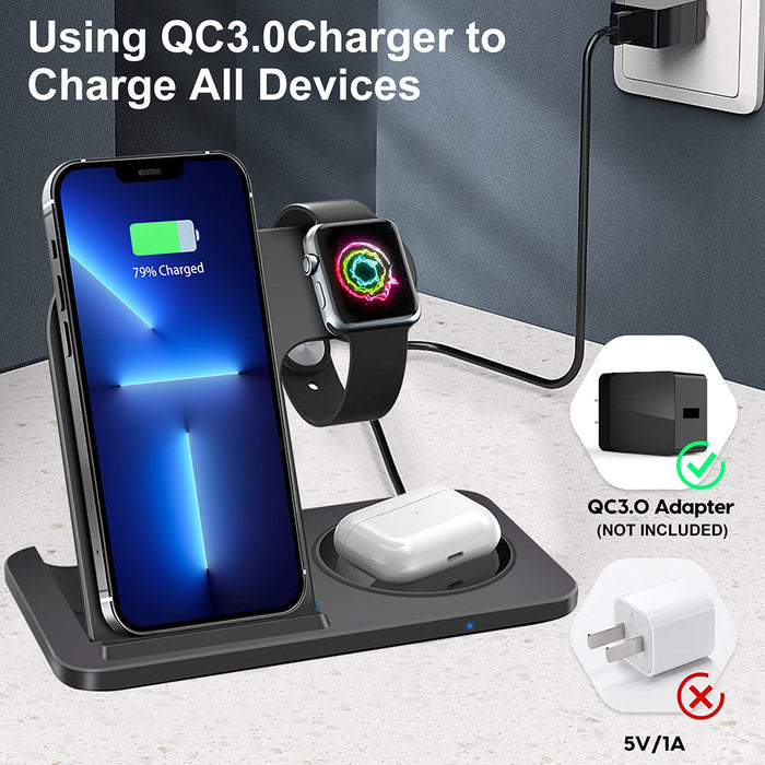 Wireless Fast Charging Dock - Multiple Wattage Options, 3-in-1 Device Charger for iPhone 14 13 12 11 Pro XS XR, Apple Watch, Airpods - Ideal for Apple Device Owners