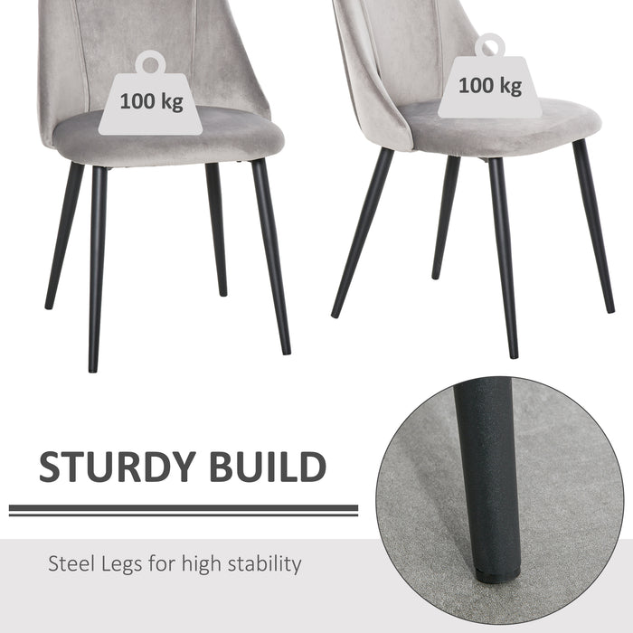 Modern Velvet Upholstered Dining Chairs - Set of 2 High Back Accent Seats with Sleek Metal Legs - Elegant Seating for Contemporary Home Decor, Grey
