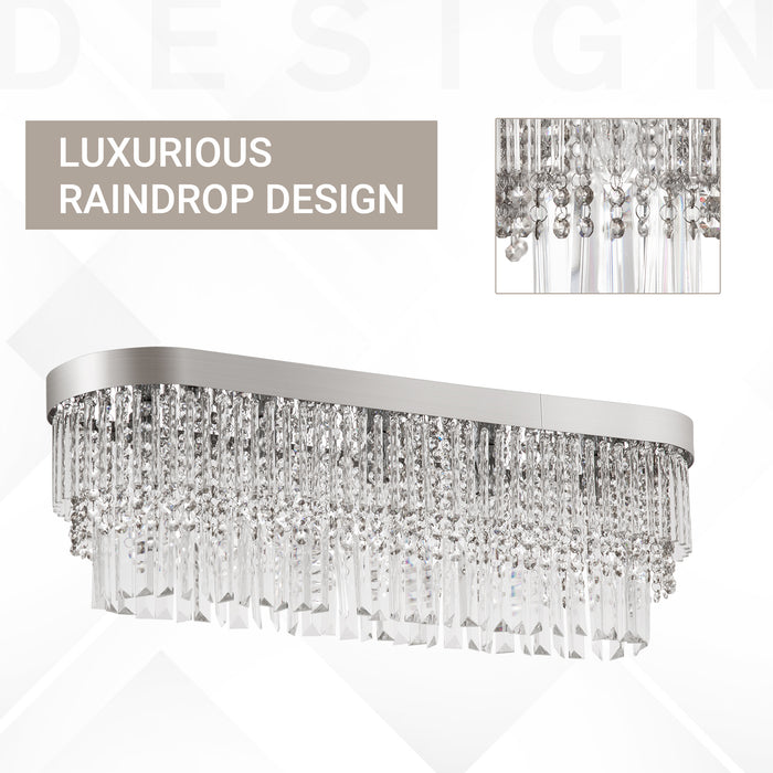 Linear Pendant Chandelier - Round Rectangular Ceiling Light with Steel Base, Hanging Dining Room Fixture - Ideal for Restaurant and Kitchen Ambiance