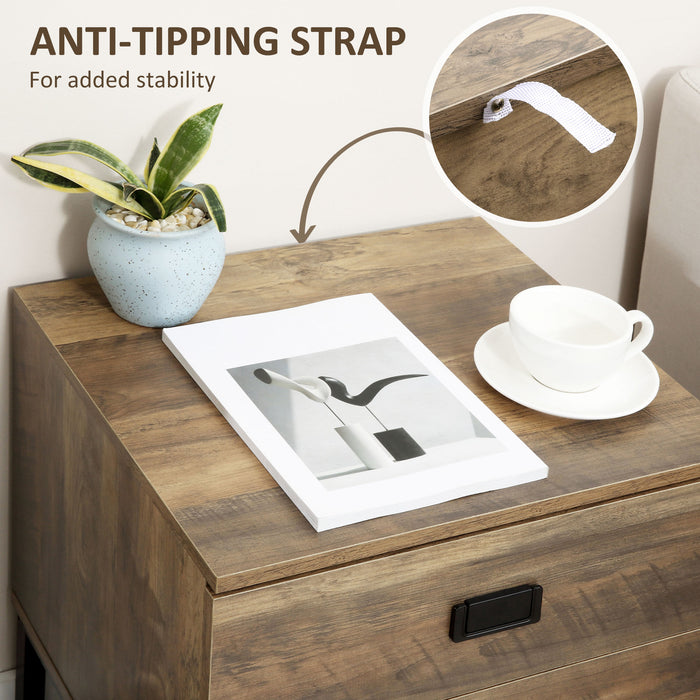 Vintage-Style Bedside Table Set - 2-Drawer End Side Unit with Sturdy Metal Frame - Ideal for Bedroom Coziness & Living Room Elegance