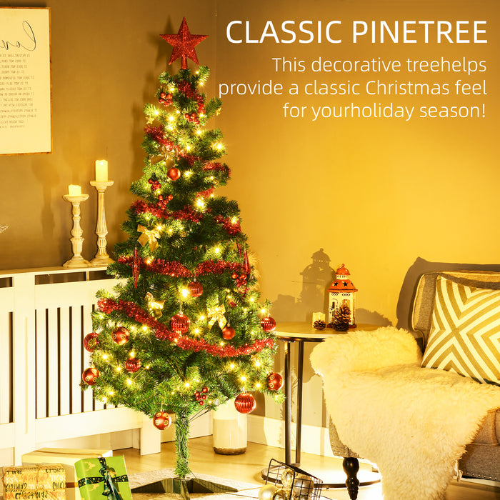 6-Foot Pre-Lit Artificial Christmas Tree - Warm White LED Lights, Auto-Expand, Decorated with Tinsel, Balls & Star Topper - Festive Holiday Display for Home & Office.