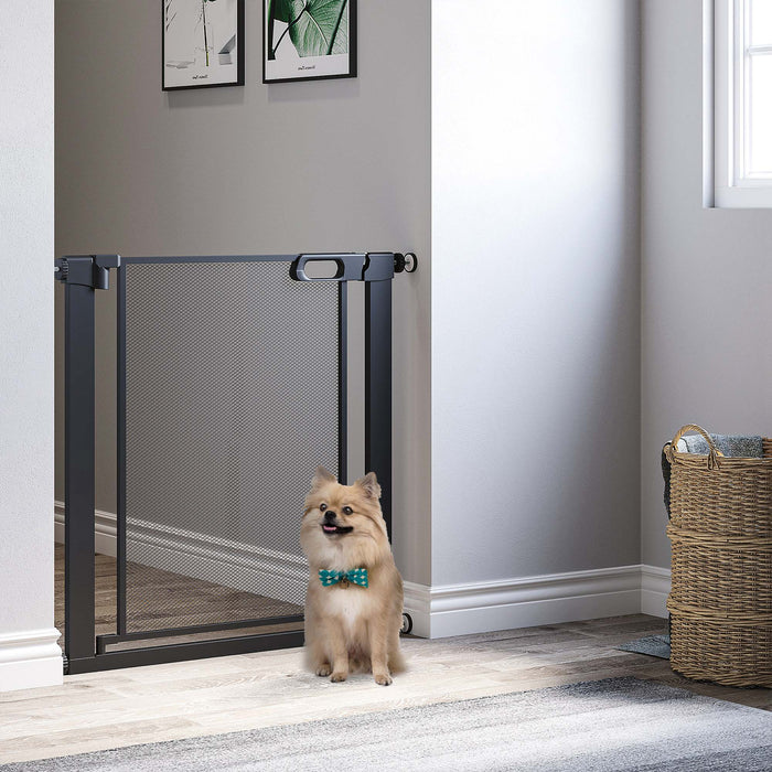 Pressure Fit Auto-Close Pet Gate - Adjustable 75-82cm Safety Barrier for Doors and Stairs with Double Locking - Ideal Dog Gate for Hallways, Secure Enclosure for Pets