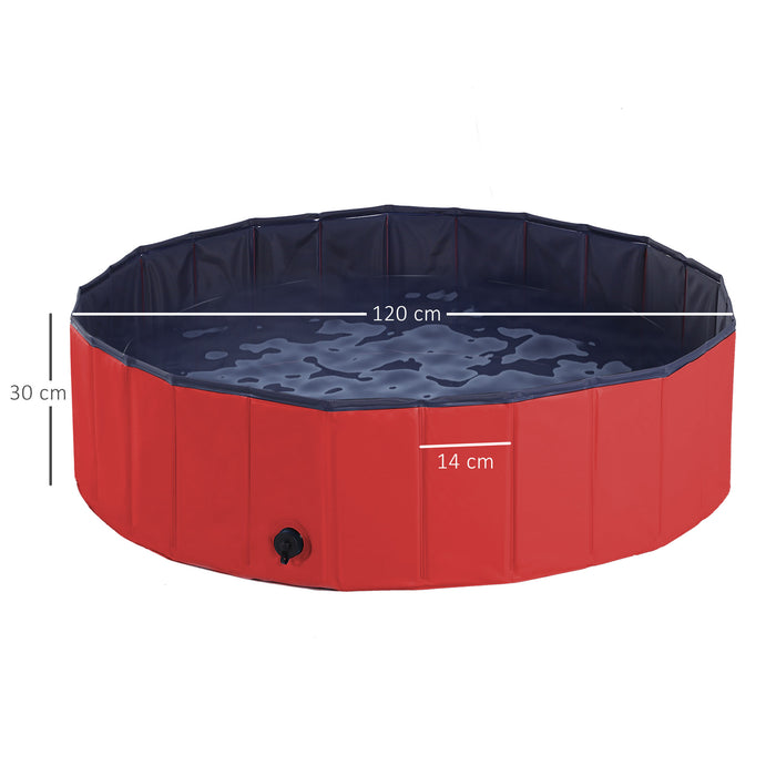 Foldable Dog Pool - 120cm Red Pet Swimming Basin - Ideal for Outdoor Cooling and Play