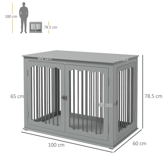 Large Three-Door Furniture-Style Dog Crate - Indoor Pet Enclosure with Locking Mechanism - Ideal for Big Dogs and Home Safety