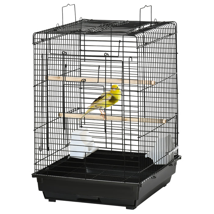 Steel Bird Cage with Open Top - Includes Stand, Removable Tray, Handles, Feeding Bowls - Ideal for Parakeet, Finch Owners