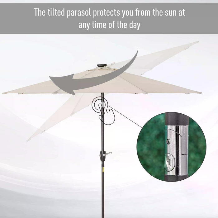 24 LED Light Outdoor Parasol - Tilt & Manual Crank Sun Shade Umbrella for Patio, Garden, Club Events - Ideal for Parties and Outdoor Comfort