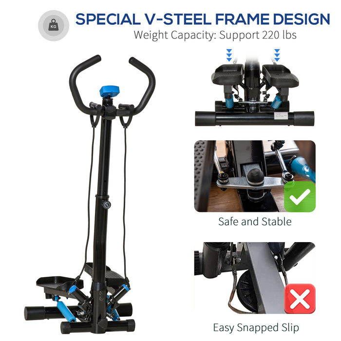 Adjustable Twist Stepper with LCD Monitor - Height-Adjustable Handlebars, Compact Home Fitness Step Machine, Black and Blue - Ideal for Cardio Workout and Lower Body Toning
