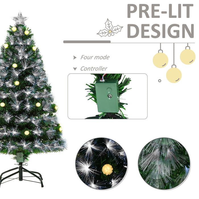 HOMCM 4ft Pre-Lit Christmas Tree - 130 LED Lights with Star Topper and Sturdy Tri-Base - Full-Bodied White Artificial Seasonal Home Decor for Festive Celebrations