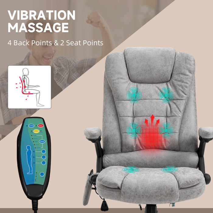 Heated Massage Recliner Chair with Microfiber Upholstery - 6-Point Vibrating Office Chair with 360° Swivel and Casters - Comfortable Seating Solution for Stress Relief and Relaxation, Grey