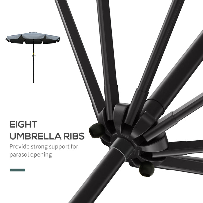 2.66m Charcoal Grey Patio Umbrella - Outdoor Garden Parasol with Sun Shade, 8 Sturdy Ribs & Decorative Ruffles - Ideal for Deck, Balcony & Poolside Relaxation