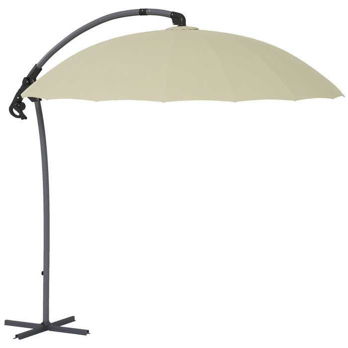 2.7m Beige Cantilever Parasol with Sturdy Cross Base - Outdoor Patio Umbrella for Sun Protection - Ideal for Garden, Deck, and Poolside Lounging