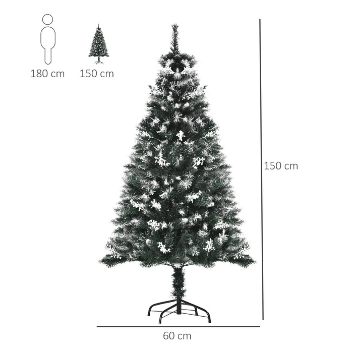 Artificial Snow-Dipped 5ft Pencil Christmas Tree - Lush Dark Green Holiday Decor with White Berries, Foldable Stand - Perfect for Indoor Festive Home Adornment