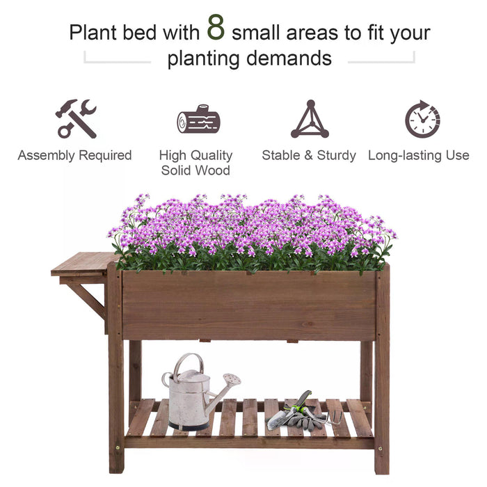 Wooden Plant Stand and Planter - Elevated Outdoor Raised Garden Bed with Lower Shelf - Ideal for Flowers and Herb Cultivation, 123x54x74 cm
