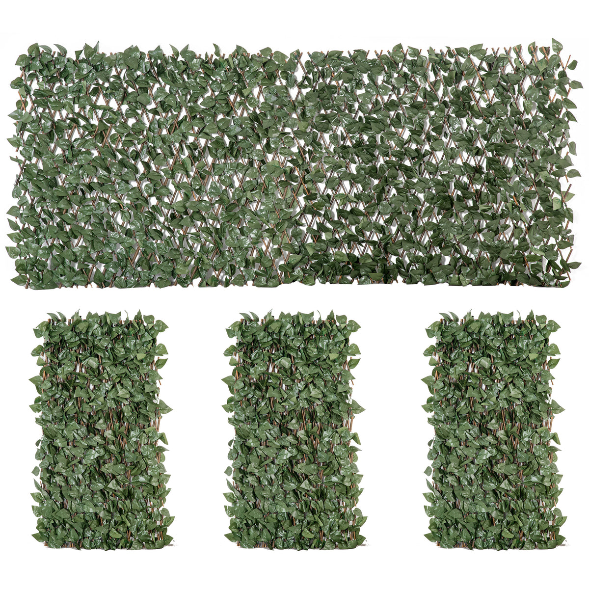 2m x 1m Retractable Expanding Trellis Fence Set - 4 Pcs, Artificial Plant Decor for Garden Privacy - Telescopic Hedge for Outdoor Screening and Greenery Wall Decoration