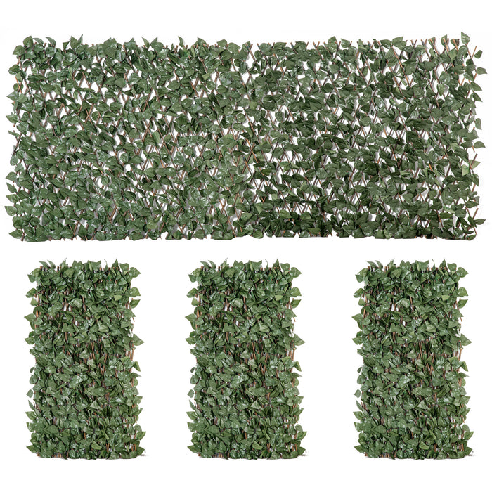 2m x 1m Retractable Expanding Trellis Fence Set - 4 Pcs, Artificial Plant Decor for Garden Privacy - Telescopic Hedge for Outdoor Screening and Greenery Wall Decoration