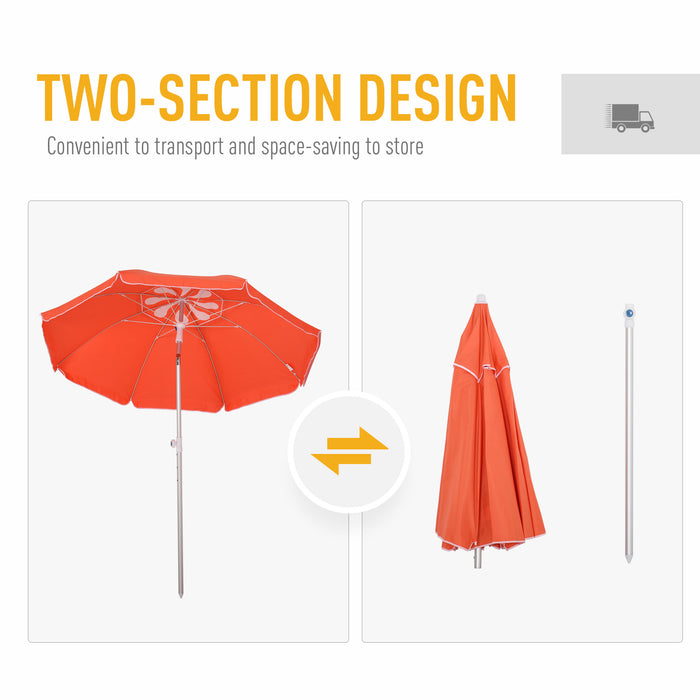Arc 1.9m - Sturdy Beach Umbrella with Pointed Ground-Stake and Adjustable Tilt - Portable Sunshade for Outdoor Relaxation with Carry Bag, Vibrant Orange Color