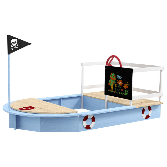 Kids Pirate Ship Sandbox - Wooden Outdoor Play Station with Blue Accents - Creative Play for Children