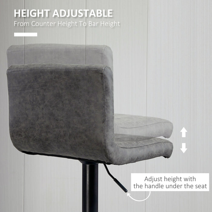Adjustable Height Bar Chairs with Footrest, Set of 2 - PU Leather & Gas Lift Grey Bar Stools - Perfect for Home Dining & Entertainment Areas