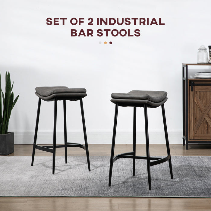Microfibre Upholstered Kitchen Stools - Set of 2 Industrial Bar Chairs with Curved Seat - Stylish Seating for Home Bar & Counter Spaces