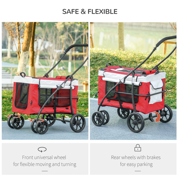 Foldable Pet Stroller with Detachable Carrier - Soft-Padded Travel Crate for Mini & Small Dogs - Ideal for Comfortable and Secure Outings in Red