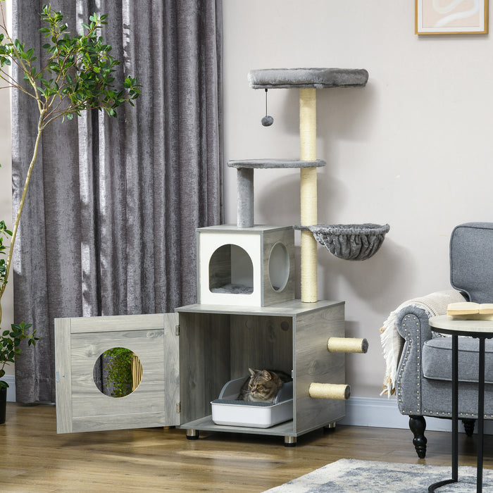 Cat Mansion All-in-One Litter Box - Enclosed Space, Bed, Scratch Posts, Lounging Platforms - Perfect for Indoor Cats Comfort & Privacy