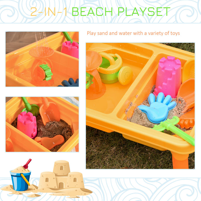 Outdoor Sand and Water Play Table Set with Lid - 2-in-1 Beach Toy Playset with Double Compartment and Accessories - Ideal for Children's Sandbox Activities and Creative Play