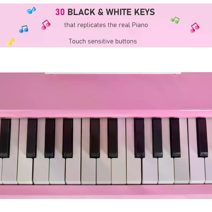 Kids' 30-Key Grand Piano Playset with Bench - Miniature Musical Instrument Toy with Music Stand - Ideal for Aspiring Young Musicians and Perfect Gift for Children in Pink