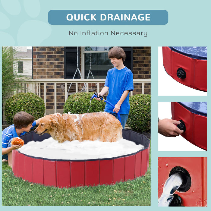 Foldable Dog Pool - 160cm Diameter, 30cm Height, Durable PVC in Red & Dark Blue - Ideal for Pet Bathing and Outdoor Play