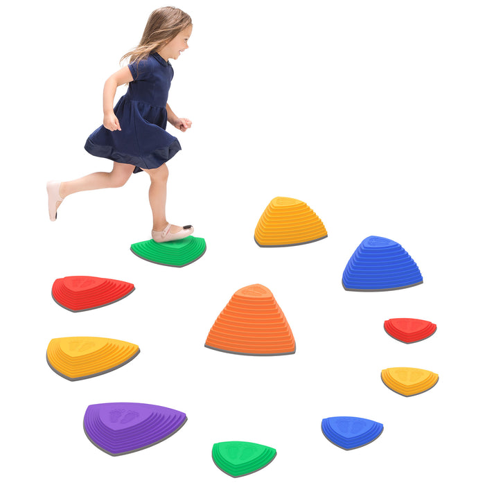 Kids Balance Stepping Stones - 11 PCs River Stones Set for Sensory and Obstacle Play, Stackable, Non-Slip - Perfect Indoor/Outdoor Play Equipment for Ages 3-8