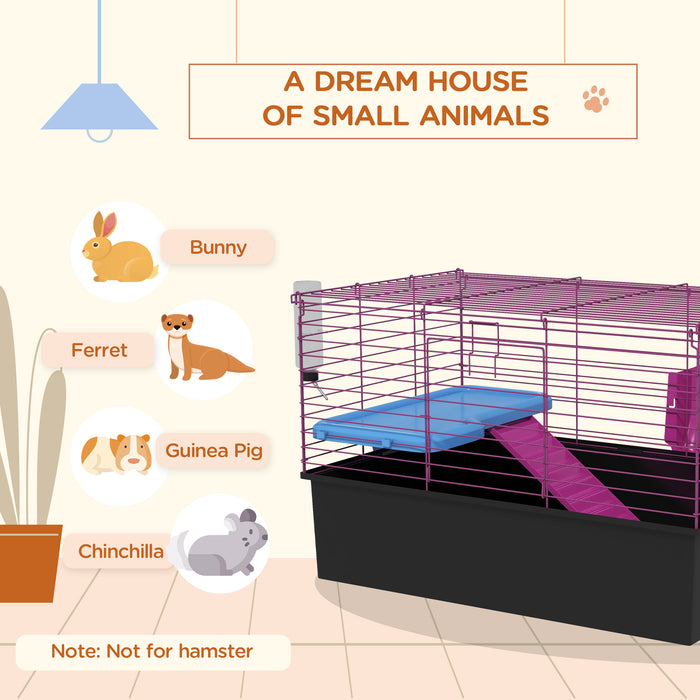 Small Animal Habitat Playhouse - Chinchillas, Small Rabbit, Guinea Pig Cage with Platform and Ramp - Spacious Pet Enclosure for Active Comfort