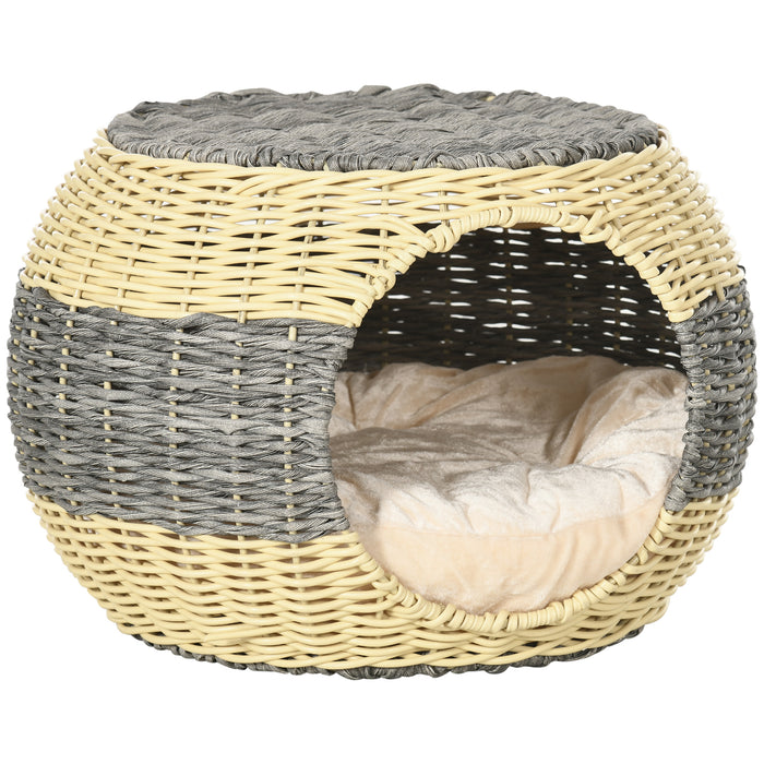 Elevated Rattan Cat Bed - Comfortable Wicker Kitty House with Plush Washable Pillow - Perfect Retreat for Cats & Small Pets