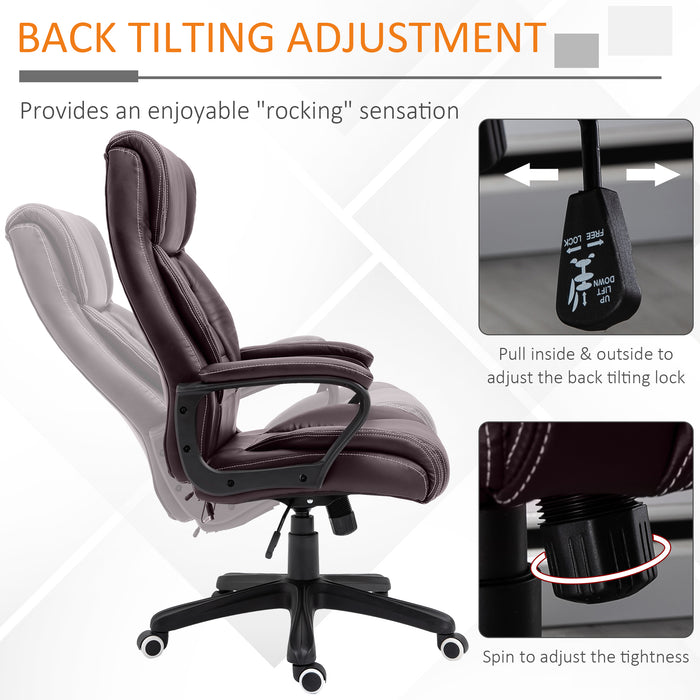 Ergonomic High Back Executive Chair with 6-Point Vibration Massage - Extra Padded Swivel and Tilt Desk Seat in Brown - Ideal for Office Professionals Seeking Comfort and Relaxation